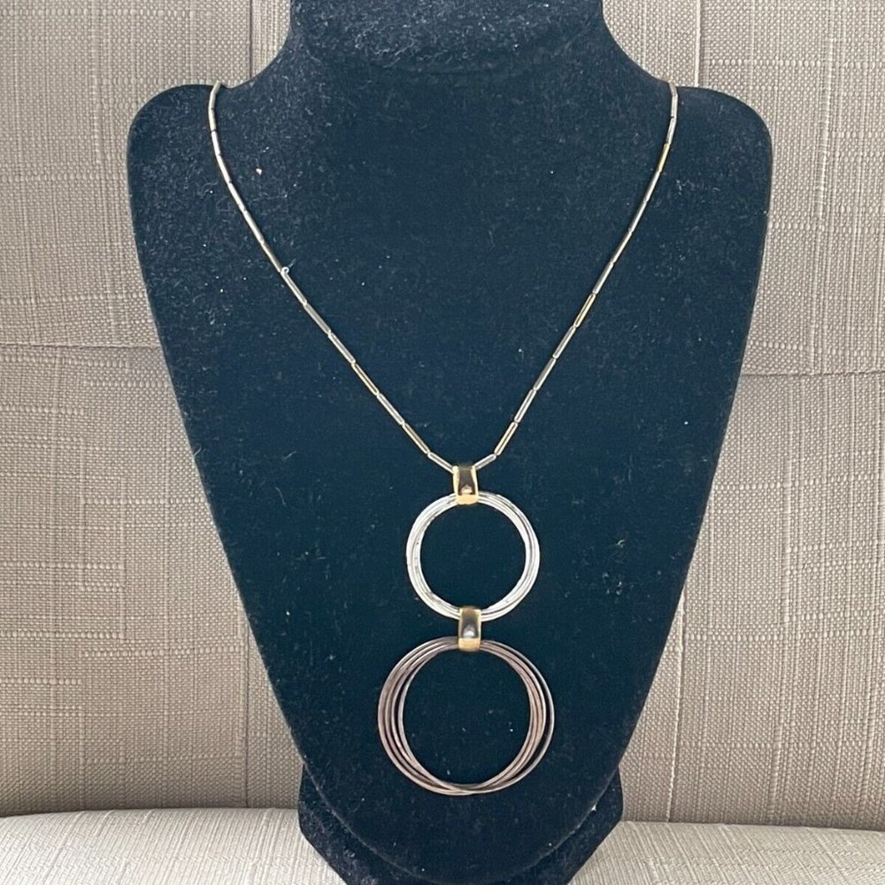 Women Necklace Dual Tone Gold/Silver Double Circle Pendant Fashion Jewelry